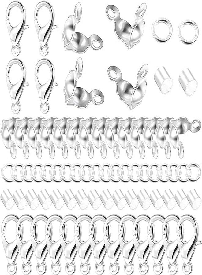 Dhruv Crafts 350PCS Crimp Beads Clasps Caps Set, Bead Tips Knots, Open Jump Rings, Crimp Tube Beads and Lobster Claw Clasp for DIY Crafts Jewelry Making (350 Pieces) - Image 1